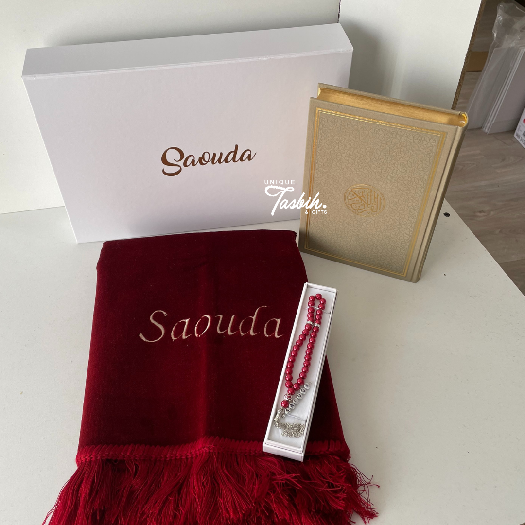 Gepersonaliseerde geschenkdoos NEDERLANDSE Quran (Tapijt - Quran - Tasbih)