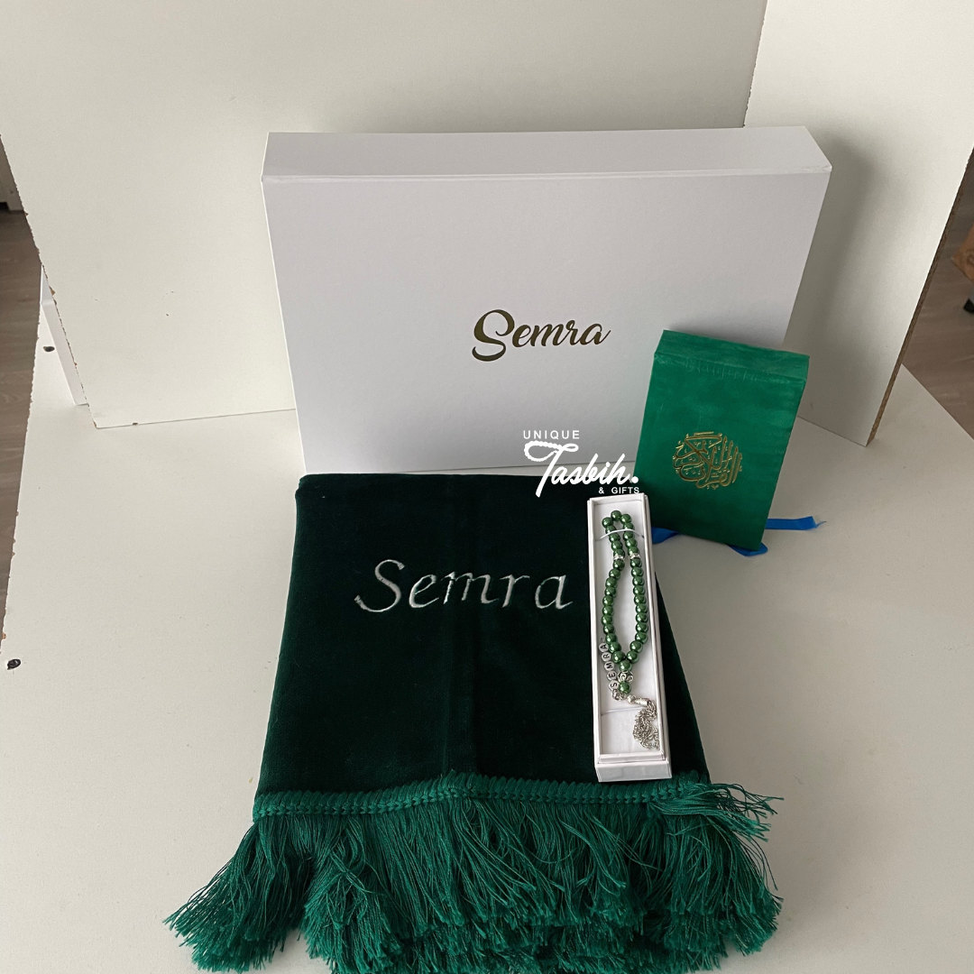 Gepersonaliseerde geschenkdoos Fluwelen zak (Tapijt - Arabische Koran - Tasbih)