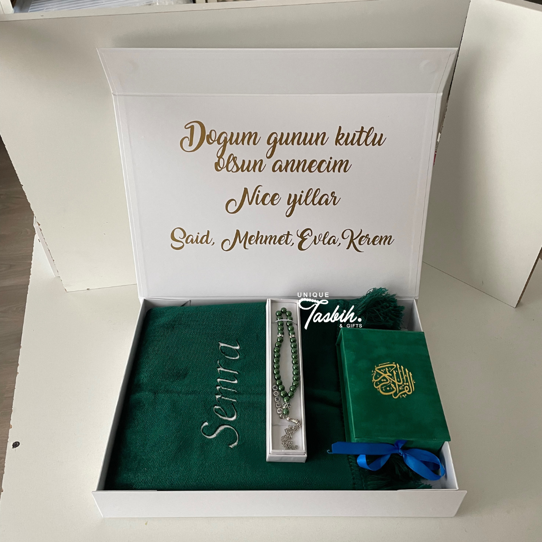 Gepersonaliseerde geschenkdoos Fluwelen zak (Tapijt - Arabische Koran - Tasbih)