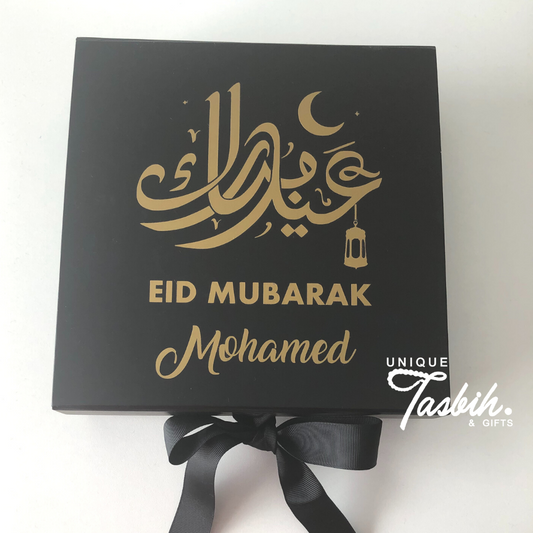 Personalized Eid mubarak gift box with silk ribbon - Unique Tasbihs & Gifts