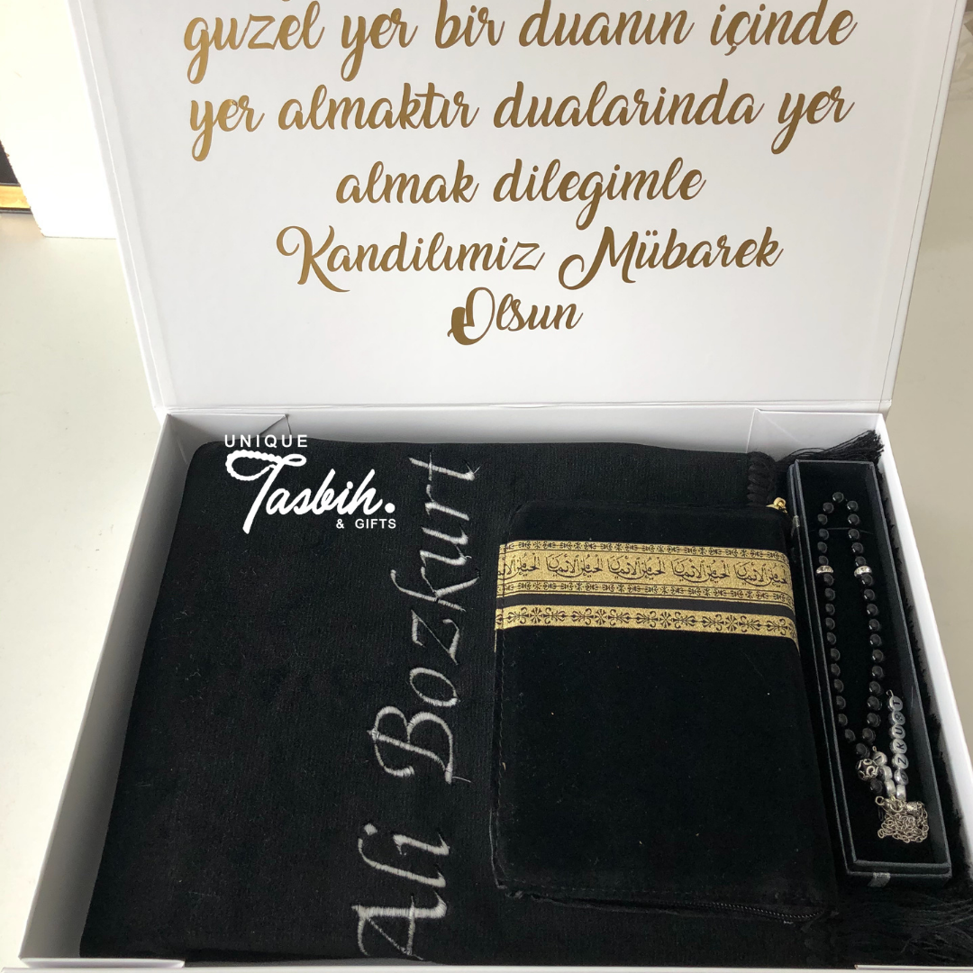 Personalised gift box Kaaba design (Rug - Arabic Quran - Tasbih) - Unique Tasbihs & Gifts