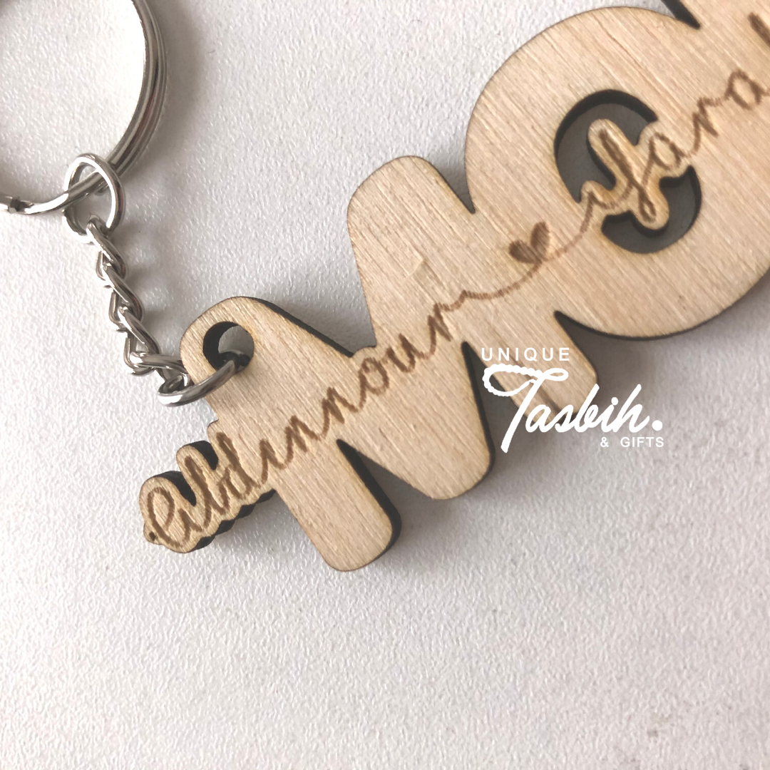 Mom personalised wood keychain - Unique Tasbihs & Gifts