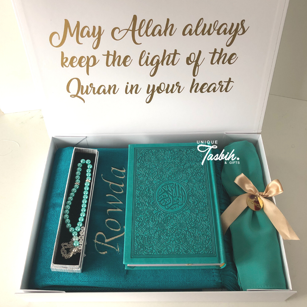 Coffret cadeau : Coran + tasbih + Tapis de priere : ROSE