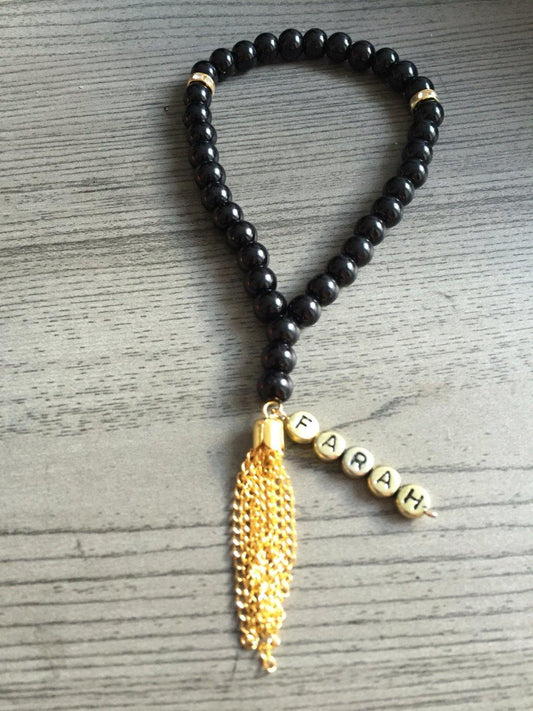 Tasbih 33 beads with name and gold accents - Unique Tasbihs & Gifts