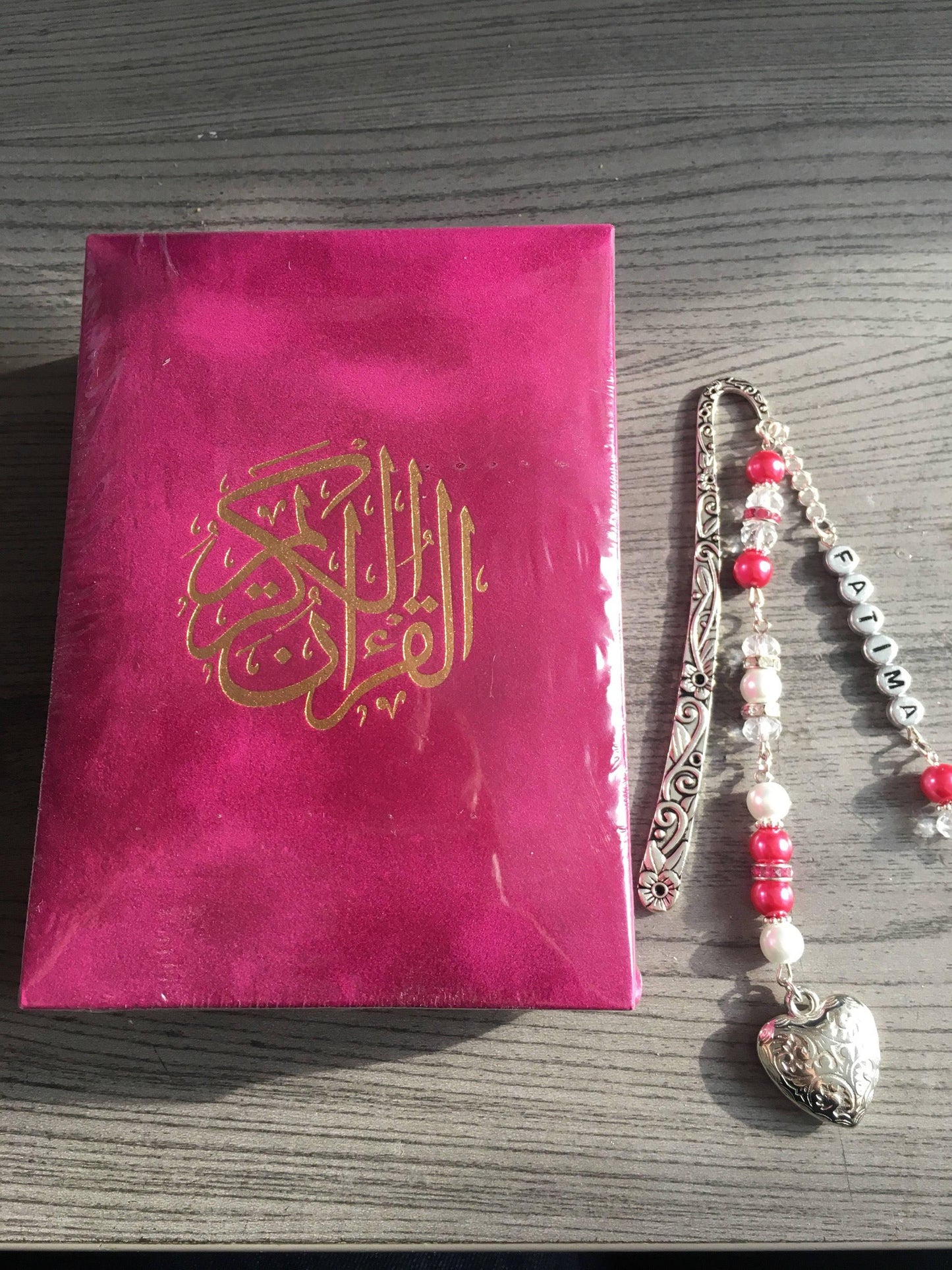 Velvet Quran with quranbox and personalised bookmark - Unique Tasbihs & Gifts