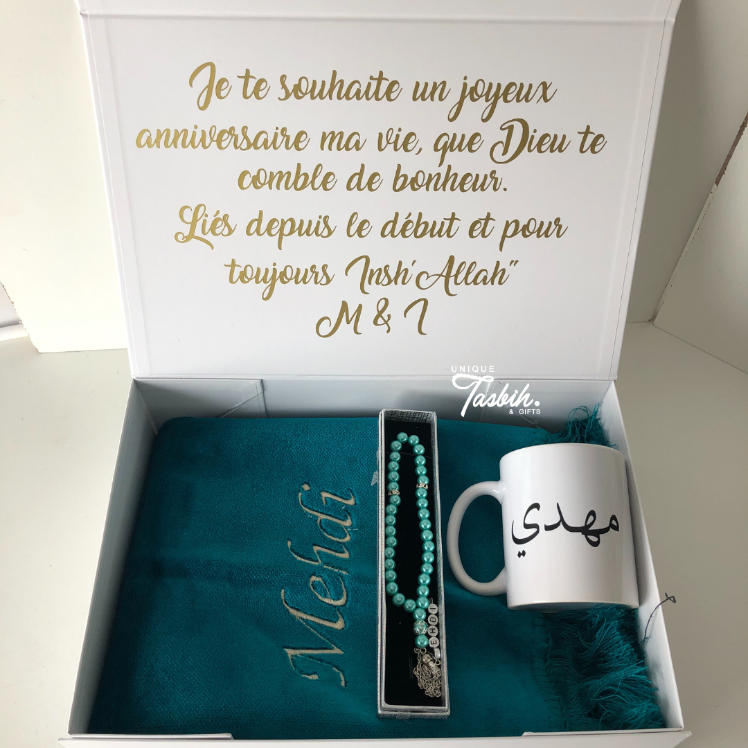 Gepersonaliseerde geschenkdoos (Tapijt - Tasbih - Mok)