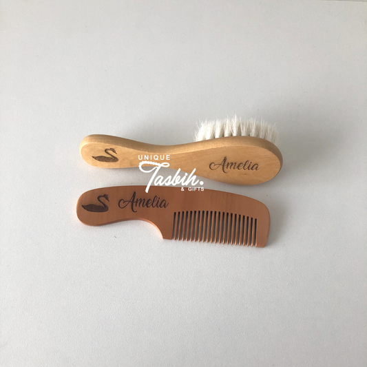 Wood brush and comb engraved with name and figure - Unique Tasbihs & Gifts