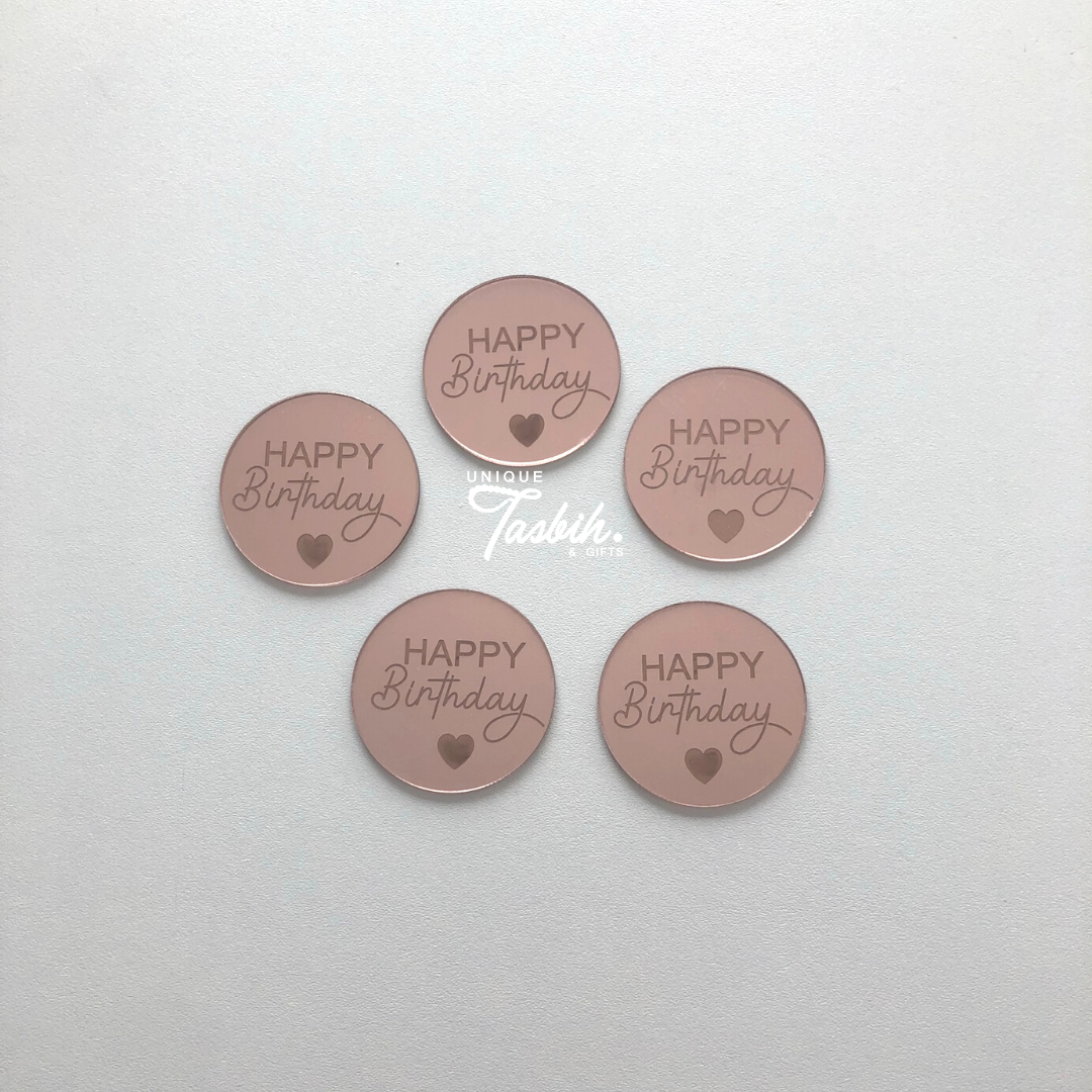 Cake decor discs Happy birthday (5 pieces) - Unique Tasbihs & Gifts