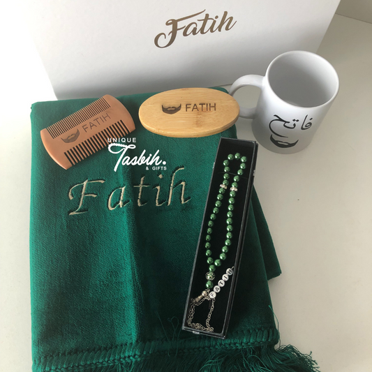 Personalized gift box for him (Rug - Tasbih - Comb - Brush - Mug) - Unique Tasbihs & Gifts