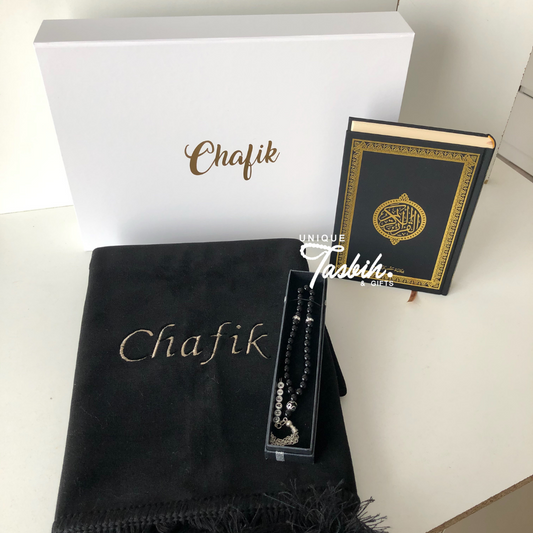 Personalised gift box Gold design (Rug - Arabic Quran - Tasbih) - Unique Tasbihs & Gifts