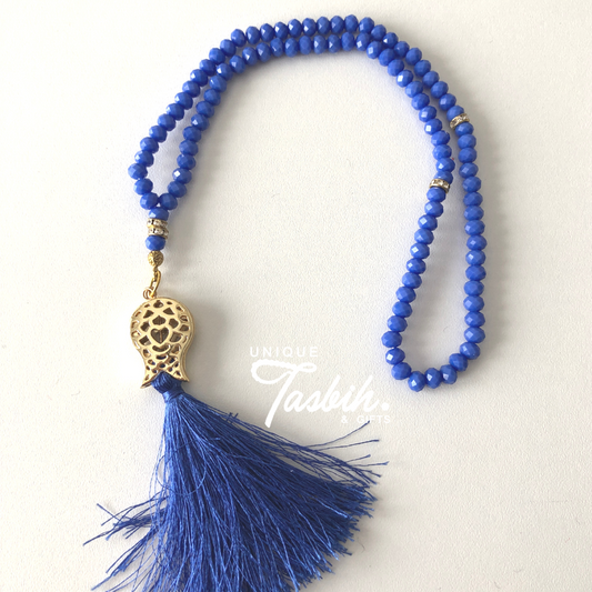 Blue Tasbih 99 beads gold accents - Unique Tasbihs & Gifts