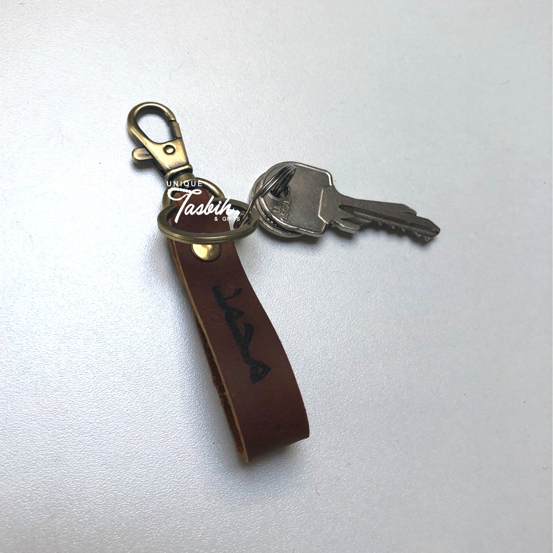 Leather keychain with name - Unique Tasbihs & Gifts