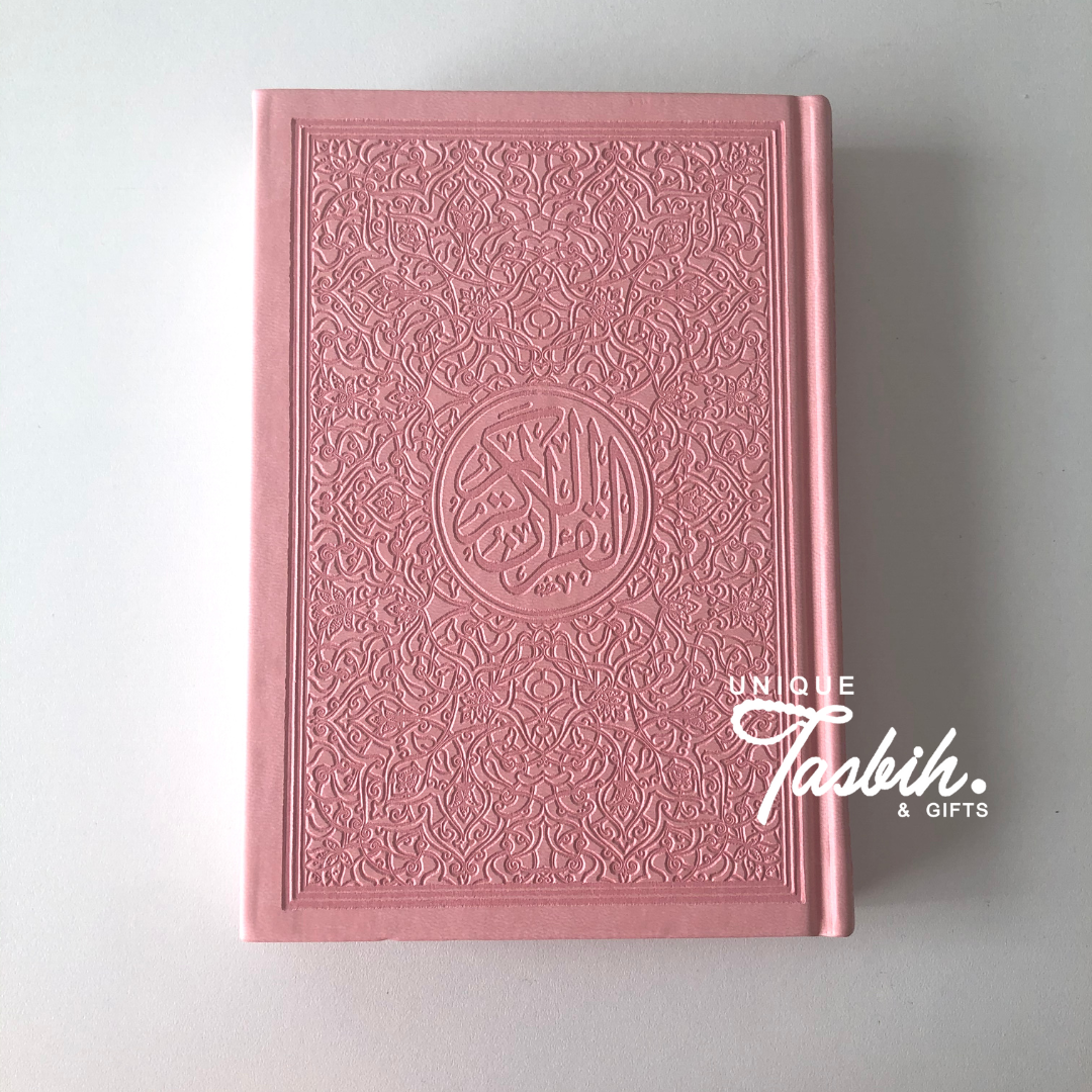 Faux leather embossed Arabic Quran with rainbow pages - Unique Tasbihs & Gifts