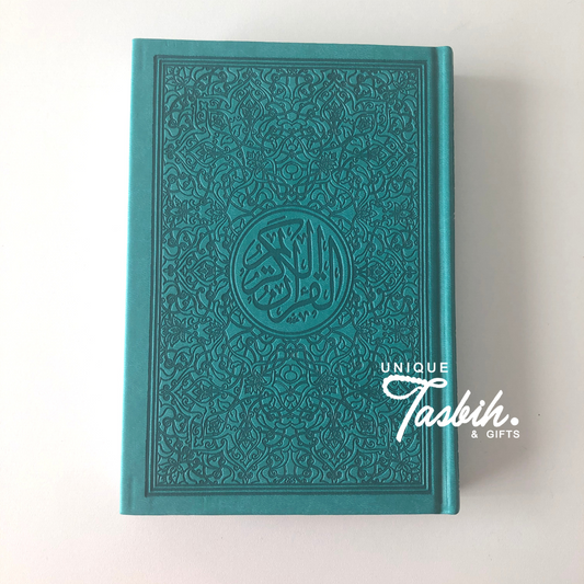 Faux leather embossed Arabic Quran with rainbow pages - Unique Tasbihs & Gifts