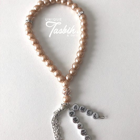 Tasbih 33 beads with silver accents and 2 names - Unique Tasbihs & Gifts