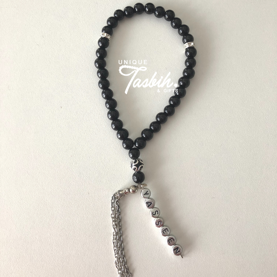 Tasbih 33 beads with silver accents and name - Unique Tasbihs & Gifts