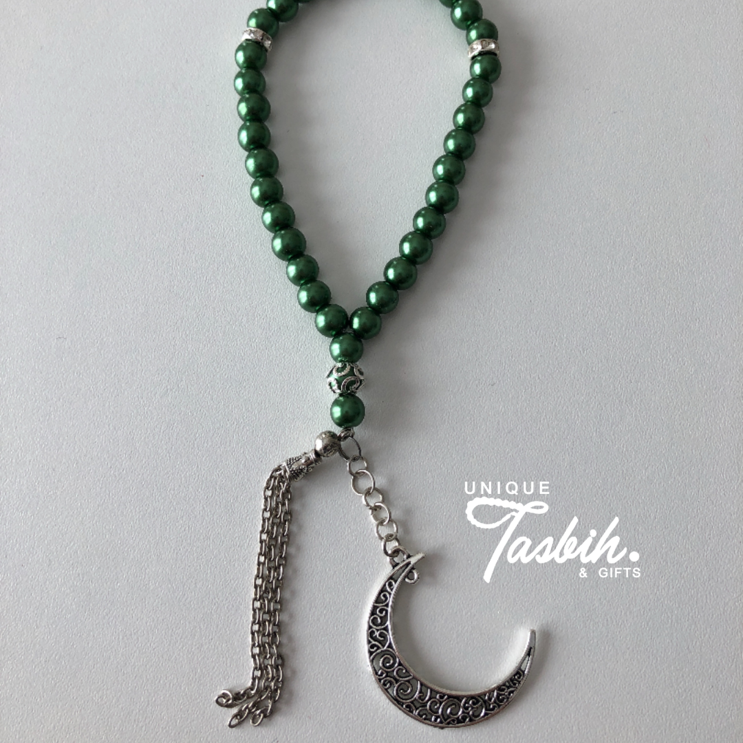 Tasbih 33 beads silver accent with pendant - Unique Tasbihs & Gifts