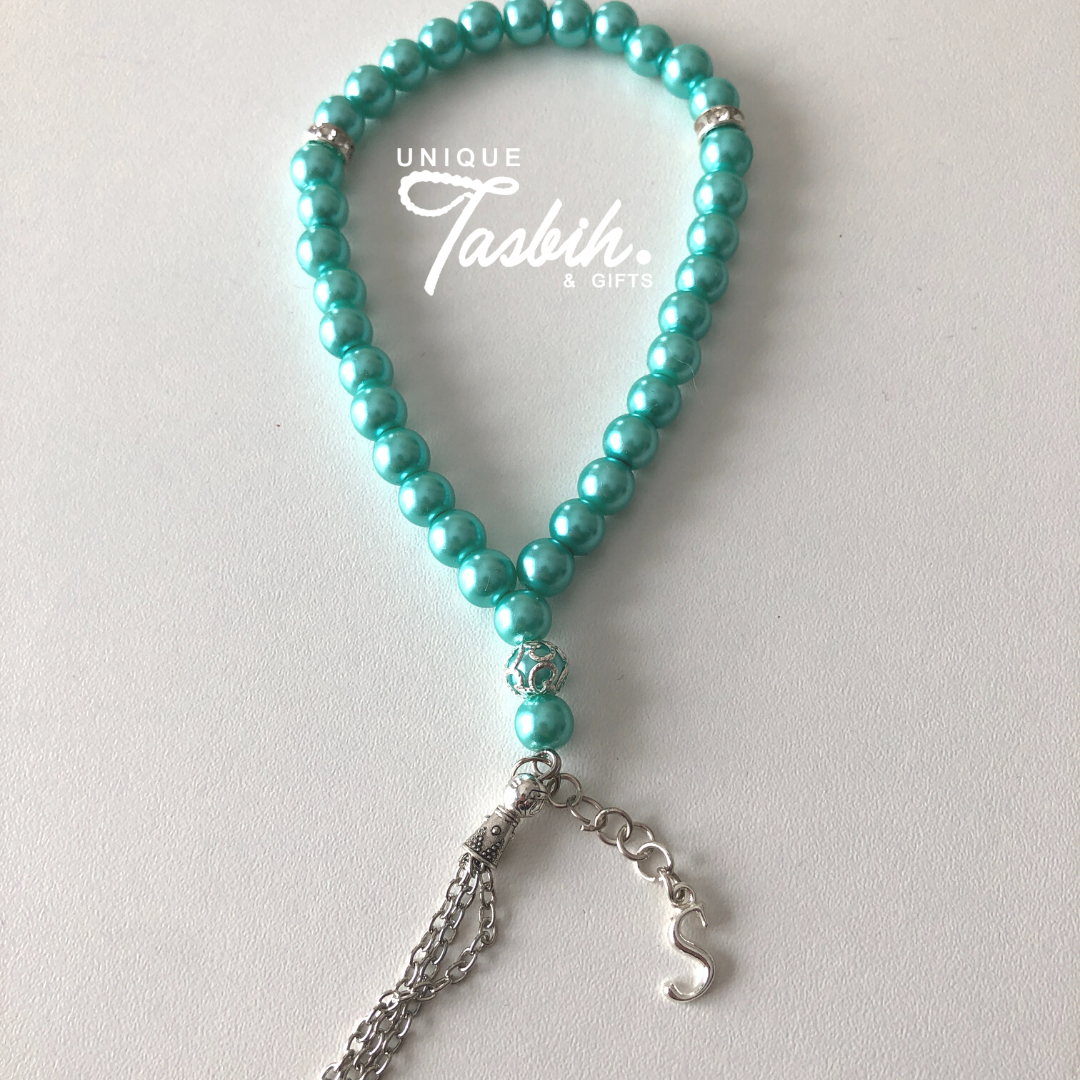 Tasbih 33 beads with silver accents and letter - Unique Tasbihs & Gifts
