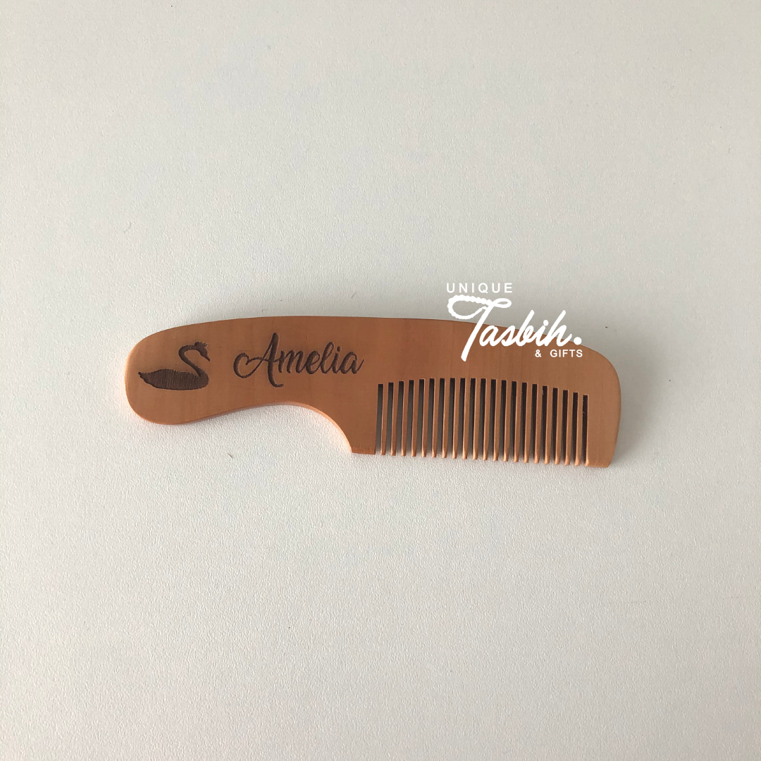 Wood brush and comb engraved with name and figure - Unique Tasbihs & Gifts