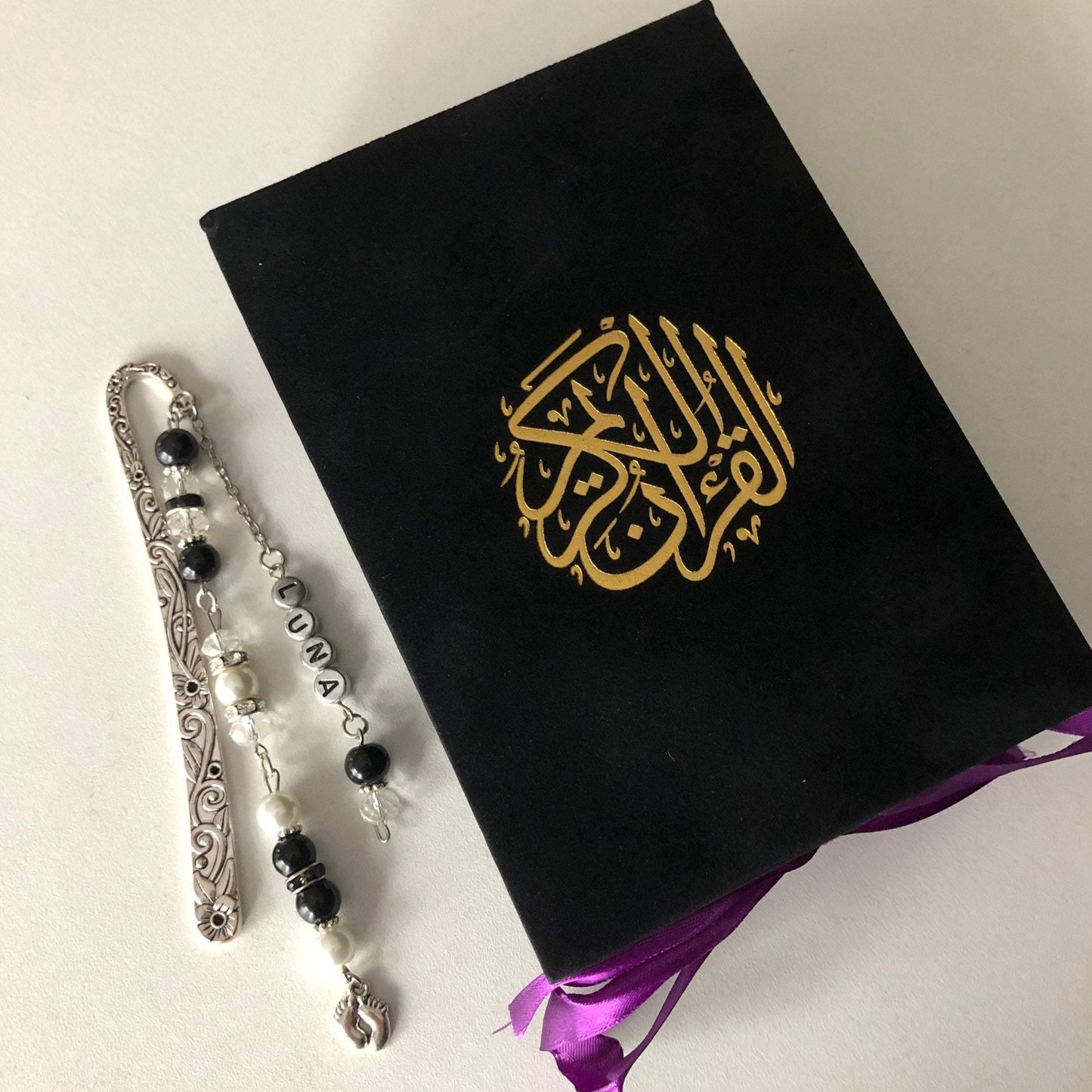 Velvet Quran with quranbox and personalised bookmark - Unique Tasbihs & Gifts