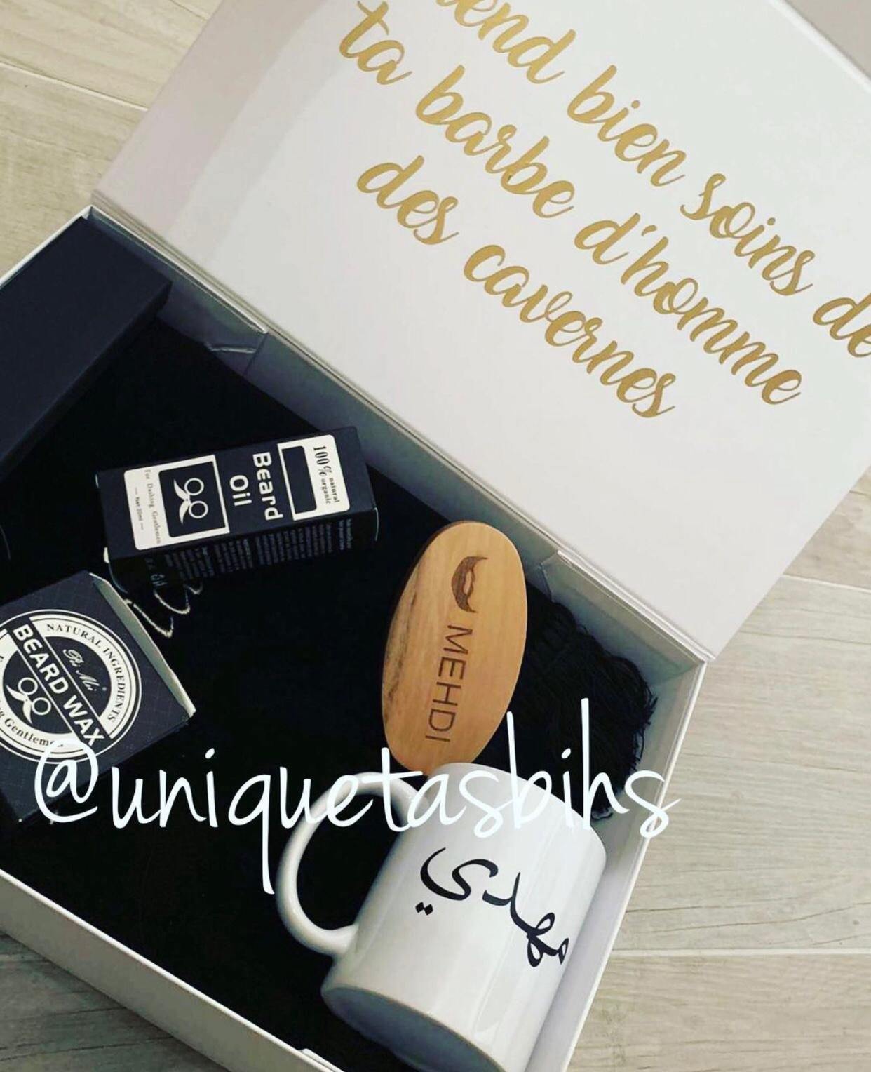 Personalized gift box with beard products (Rug - Tasbih - Mug - Brush - Beard products) - Unique Tasbihs & Gifts