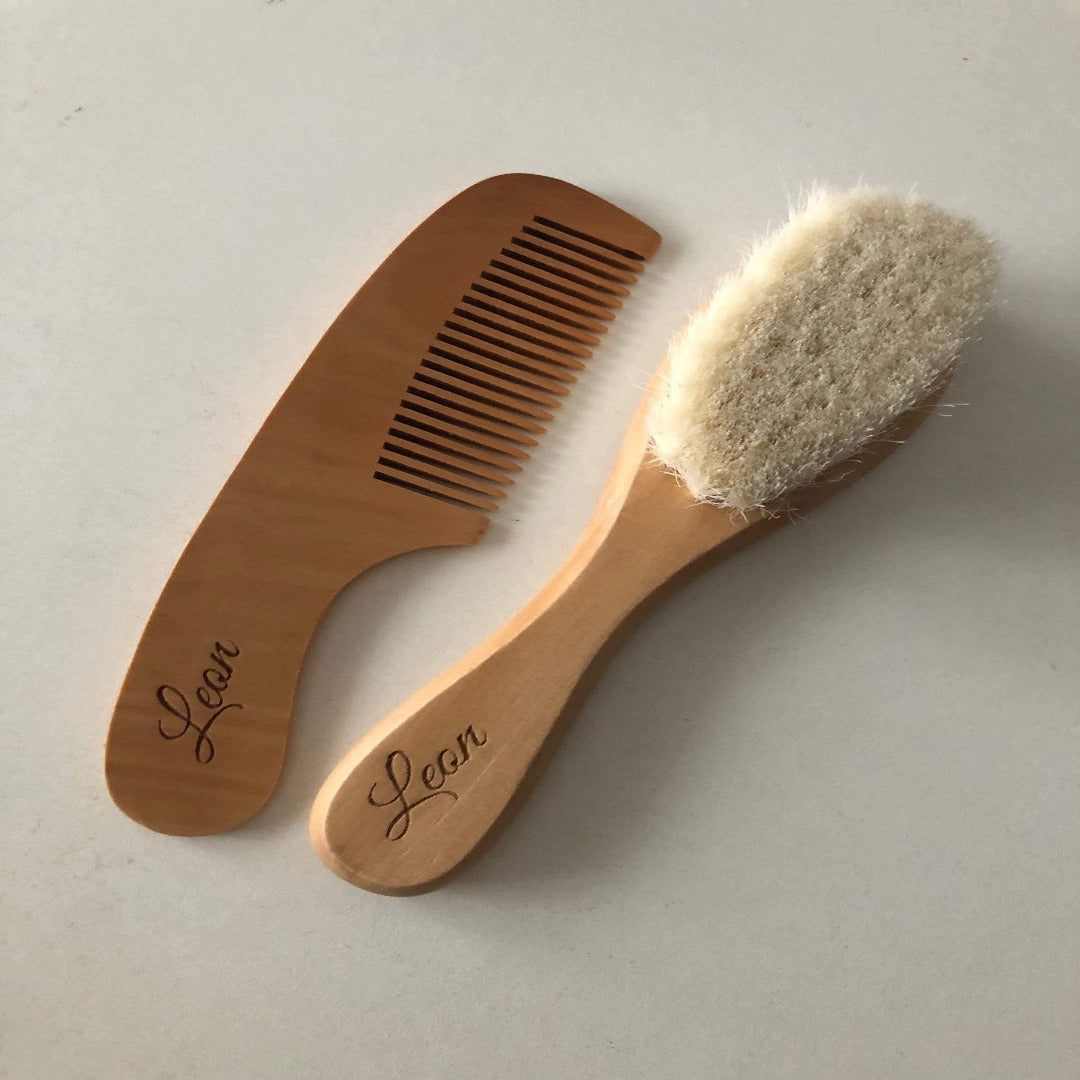 Wood brush and comb engraved with name - Unique Tasbihs & Gifts