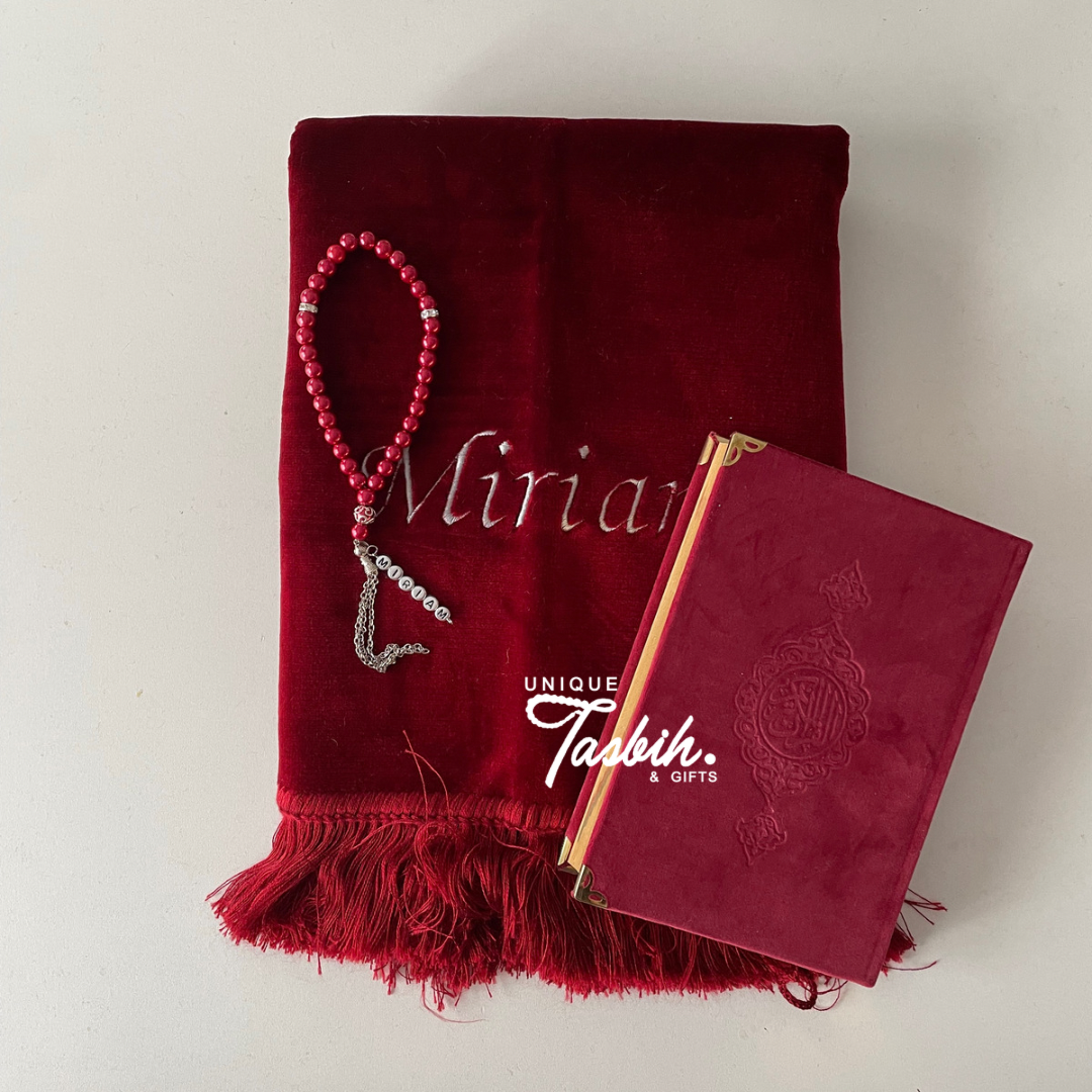 Personalised gift set Velvet (Rug -Arabic Quran 20x24 - Tasbih )