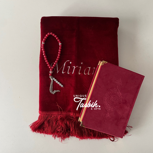 Gepersonaliseerde cadeauset Velvet (Tapijt -Arabische Koran 20x24 - Tasbih)