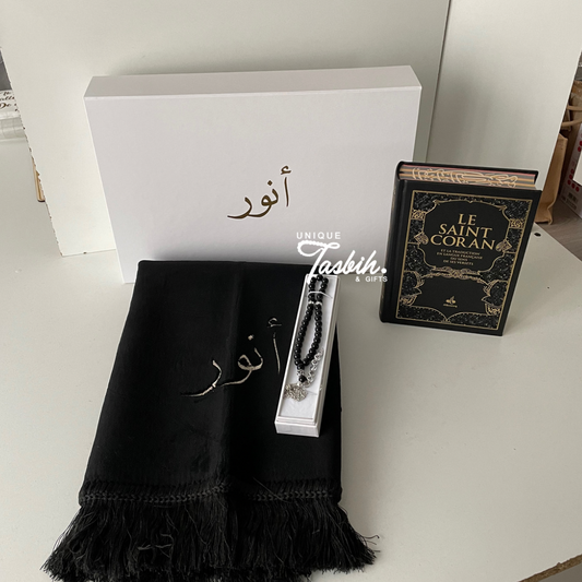 Coffret cadeau personnalisé FRANCAIS (Tapis - Coran - Tasbih)